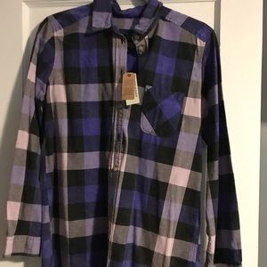 Purple and black plaid button down